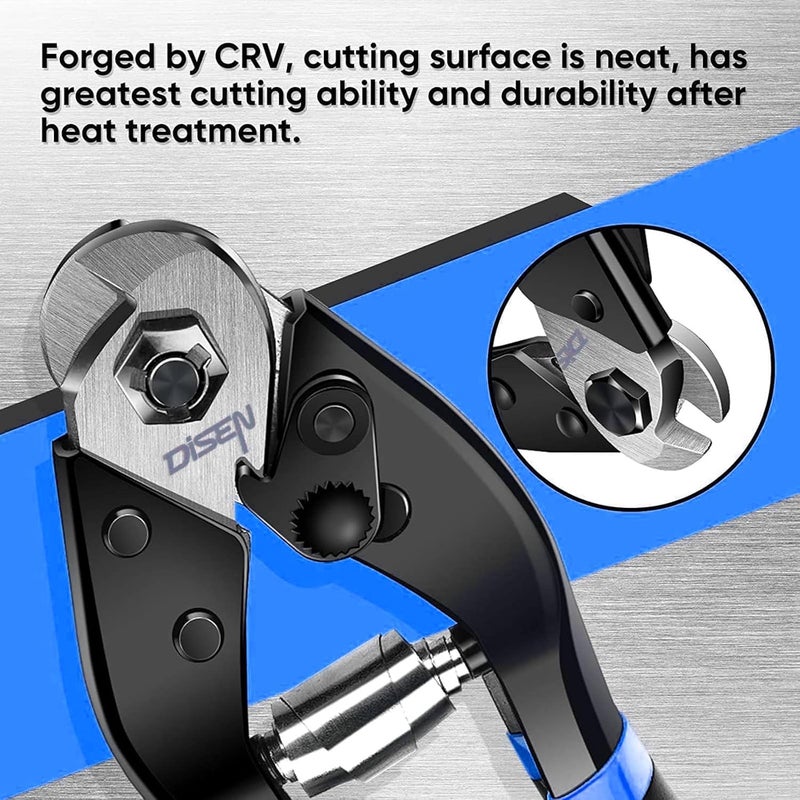 DISEN Wire Cutters Heavy Duty Cutting Up to 3/16", Metal Cable Cutters for Fence Thick Wire, Safety Lock, Spring Loaded, Non-slip Matte Handle, Chrome Vanadium Steel Jaw - Blue Black - Image 3